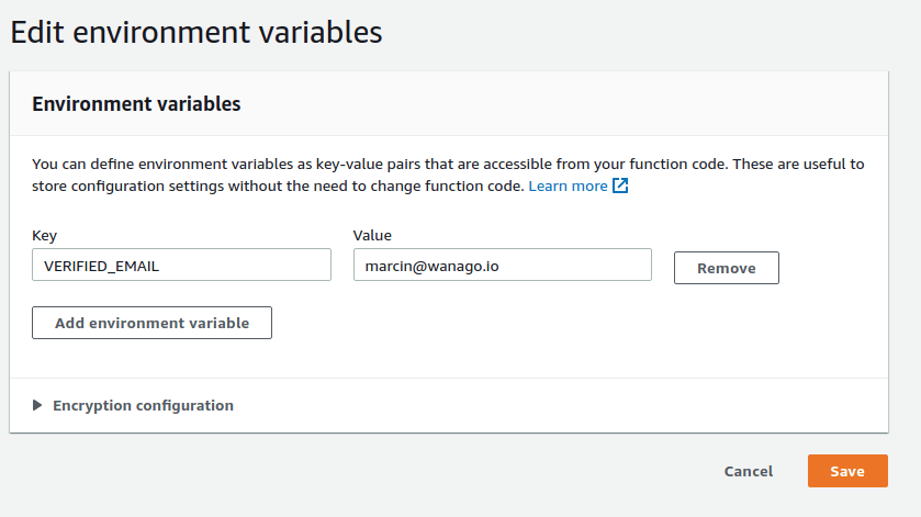 AWS Lambda environment variables